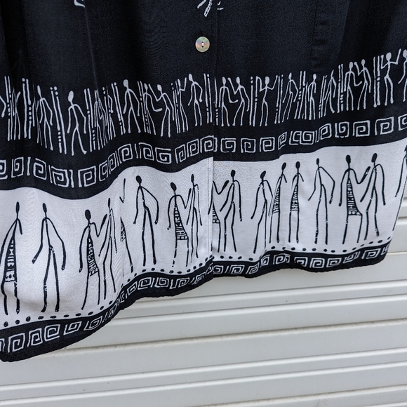 R&K summer dress sleeveless V neck black & white front button up ancient designs - Picture 9 of 9